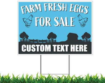 Custom Farm Fresh Eggs Yard Sign Blue: Double Sided, 24x36, Metal H-Stake Included