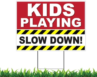 Kids at Play Safety Sign: Double-Sided Yard Sign with Stake