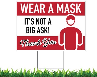 Wear a Mask Yard Sign: Thank You, Printed 2-Sided with Metal H-Stake