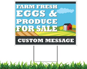 Farm Fresh Eggs & Produce Yard Sign: Weatherproof, Double Sided, H-Stake Included