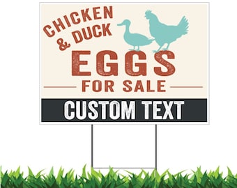 Custom Farm Fresh Eggs Yard Sign, Chicken & Duck, Printed Double-Sided, Weatherproof, Metal H-Stake Included