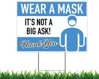 Wear a Mask Yard Sign: Thank You, Printed 2-Sided w/ Metal H-Stake