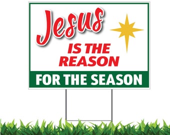 Letrero navideño para jardín con la frase "Jesús es la razón": decoración navideña de doble cara