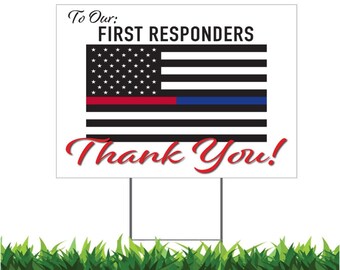 First Responders Thank You Yard Sign: Red & Blue Line Flag