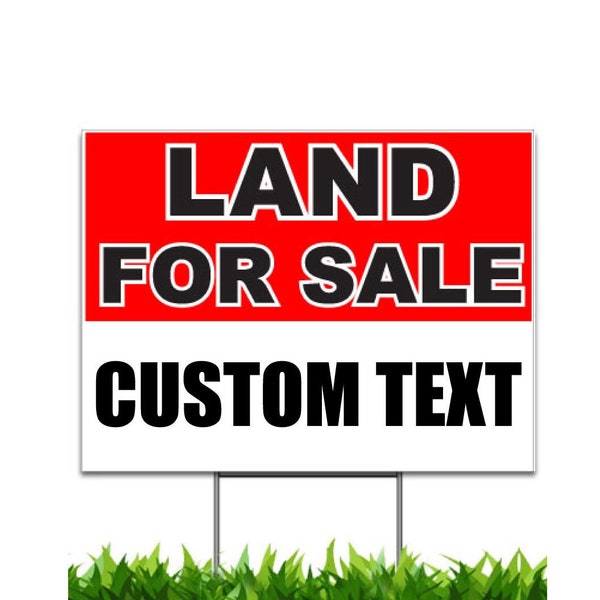 Custom Land For Sale Sign, Custom Yard Sign, Printed 2-Sided 24x18, Metal H-Stake Included Hs001