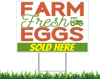 Farm Fresh Eggs Sold Here Yard Sign Tractor: Weatherproof, Double Sided, H-Stake Included