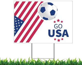 USA Soccer Yard Sign: Go USA, Double-Sided Print with Metal Stake
