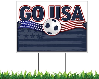 USA Soccer Yard Sign: Go USA, Double-Sided Print with Metal Stake