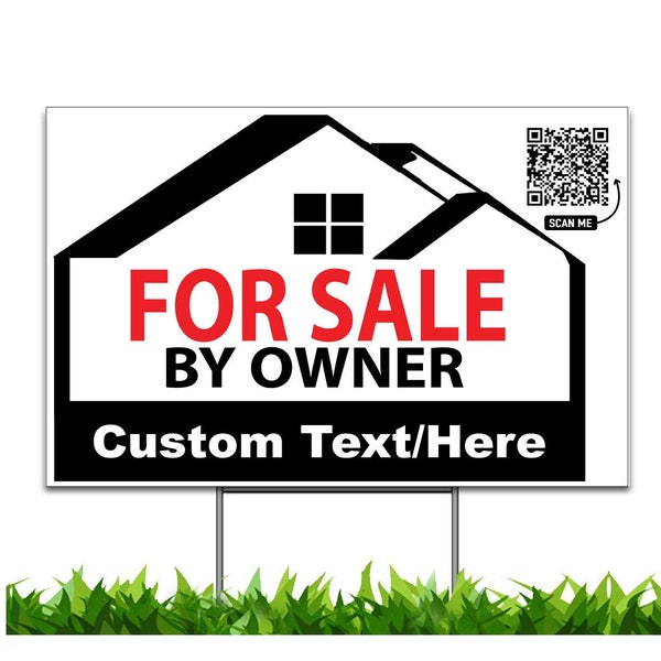 Custom for Sale by Owner, QR Code Link to Website, Personalized QR Code, v2 18x12-inch Yard Sign (Outdoor, Weatherproof) Metal Stakes Incl