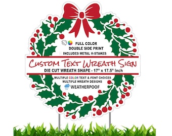 Custom Family Name Wreath Yard Sign: Double Sided, Weatherproof (Includes H-Stake)