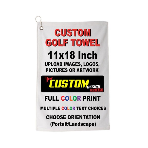 Custom Design Microfiber Velour 11x18 Golf Bag Towel with Grommet and Clip, design online, upload images, customize text and logos