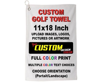 Custom Design Microfiber Velour 11x18 Golf Bag Towel with Grommet and Clip, design online, upload images, customize text and logos