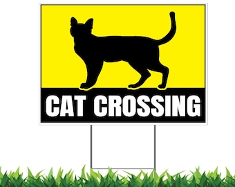 Cat Crossing Yard Sign, Double Sided, Outdoor Weatherproof, Metal H-Stake Included