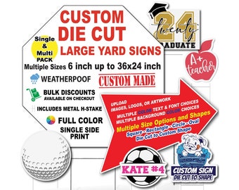 Custom Shape Yard Sign, Weatherproof Contour Cut Corrugated Plastic, Includes H-Stakes