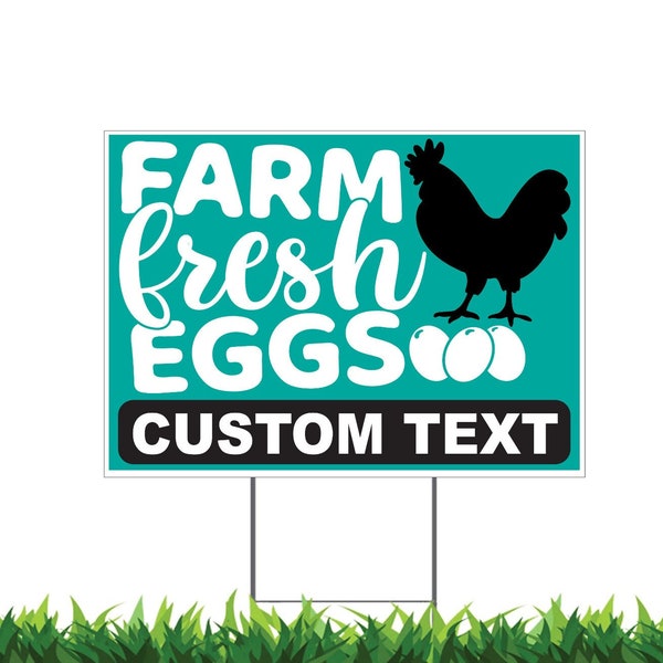 Custom Farm Fresh Eggs, Chicken Eggs for Sale Yard Sign, Printed 2-Sided 24x18, Metal H-Stake Included v5