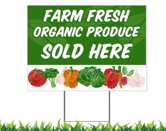 Farm Fresh Organic Produce Sign: Double-Sided Weatherproof Yard Decor
