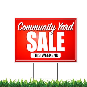 Community Yard Sale, Community Garage Sale, Yard Signs, Double Sided Printing, Metal Stake Included, Outdoor Weatherproof, v4