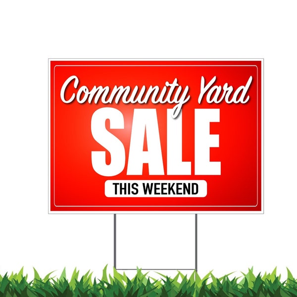 Community Yard Sale, Community Garage Sale, Yard Signs, Double Sided Printing, Metal Stake Included, Outdoor Weatherproof, v4