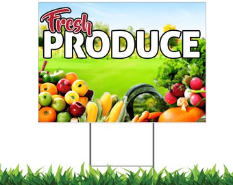 Fresh Produce Yard Sign: Double-Sided Farm Stand Sign with Metal Stake