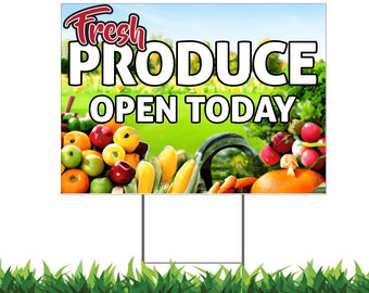 Fresh Produce Open Today Yard Sign: Double-Sided Outdoor Sign