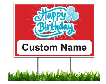 Custom Happy Birthday 36x24 Yard Sign Blue and Red
