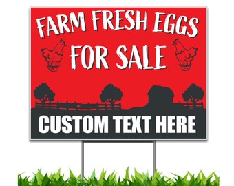 Custom Farm Fresh Eggs Yard Sign Red, Double Sided, Weatherproof, Metal H-Stake Included