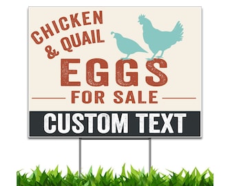 Custom Chicken and Quail Eggs, For Sale Yard Sign, Printed 2-Sided 24x18, Metal H-Stake Included