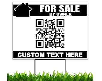 Custom FSBO Property Listing QR Code Yard Sign, Weatherproof, Double Sided, H-Stake Included