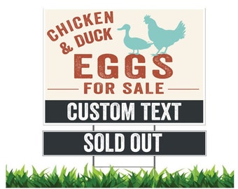 Letrero de jardín personalizado con huevos de gallina y pato, con letrero de "Agotado", de 2 caras y estaca metálica en forma de H.