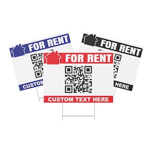 Custom For Rent, Large QR Code Link to Website, Double Sided, Weatherproof, H-Stake Included