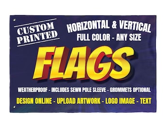 Custom Flag: Single or Double Sided, Pole Sleeve, Optional Grommets (18x12 or 36x24 inch)