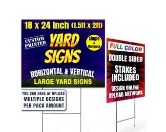 Custom Yard Sign, 24 x 18 Inches, Double Sided, Weatherproof, Metal H-Stake Included