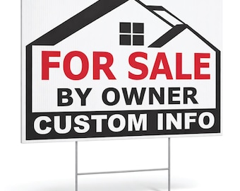 Custom Property Listing Sign Yard Sign FSBO, Weatherproof, Double Sided, H-Stake Included