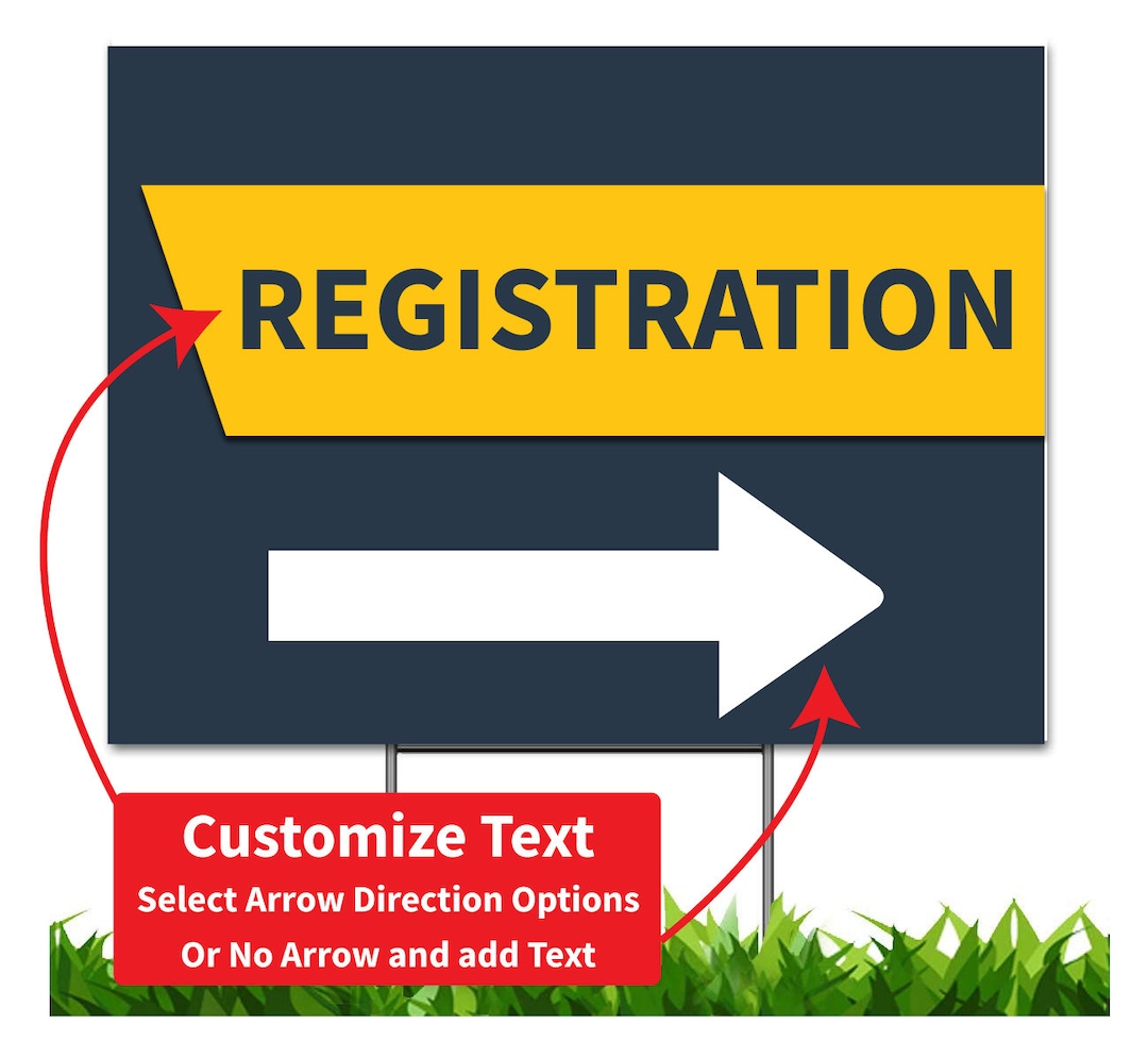 Custom event sign registration check in here directional arrow 24 x