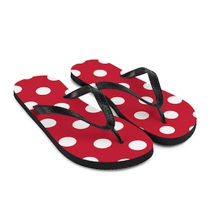 White Polka Dot Pattern Red Background Flip-Flops