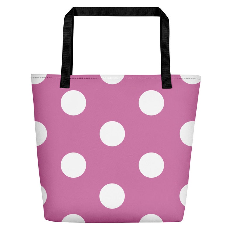 White Polka Dot Pattern Pink Background Beach Bag