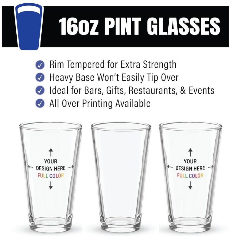 Custom Pint Glass 16oz, Wrap Around Print
