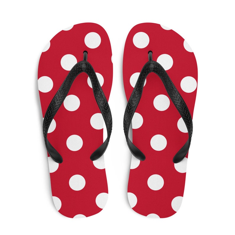 White Polka Dot Pattern Red Background Flip-flops - Etsy