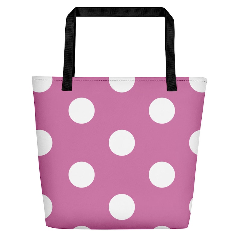 White Polka Dot Pattern Pink Background Beach Bag