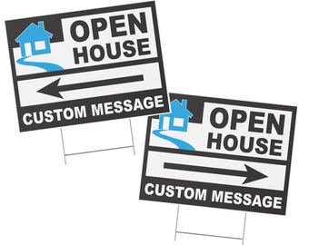 Custom Open House Yard Sign: Arrow, Double Sided, Weatherproof, Includes H-Stake
