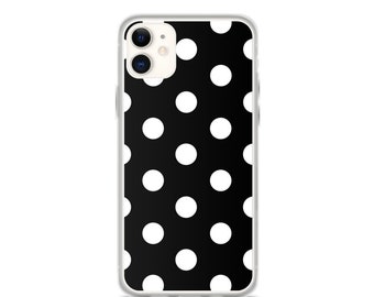 White Polka Dot Pattern Black Background iPhone Case
