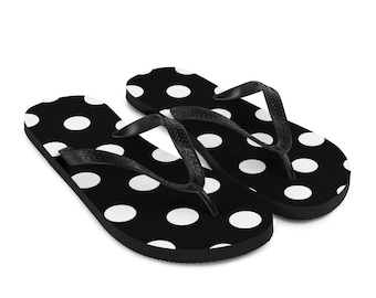 White Polka Dot Pattern Black Background Flip-Flops