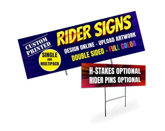 Custom Rider Sign: Printed Double Sided, Weatherproof, Optional H-Stakes & Rider Pins