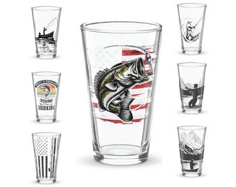 Fishing Pint Glass 16oz, Full Color Fish Design Beer Glasses, Fisherman Gift, Outdoorsman Drinkware