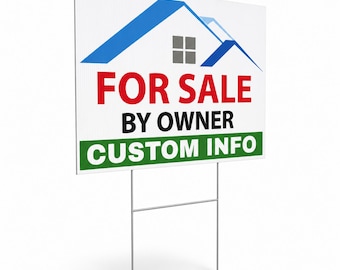 Custom Home Listing Sign Yard Sign FSBO, Weatherproof, Double Sided, H-Stake Included
