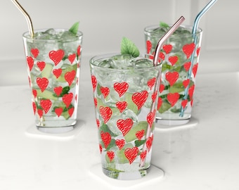 Valentines Pint Glass: 16oz Full Wrap Love Hearts Print