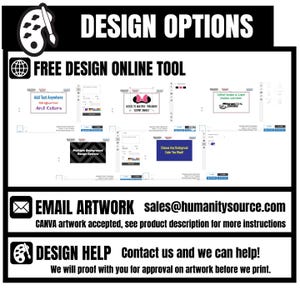 Design your product online with multiple options including a free design tool, emailing your artwork, uploading Canva designs, or getting help from our design team.