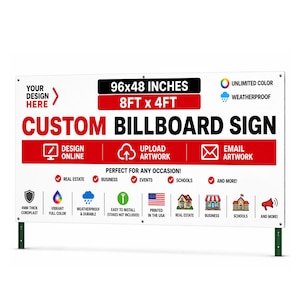 Custom Extra Large Yard Sign, Billboard Signs, Outdoor, Weatherproof Corrugated Plastic, 96x48 inch (8ftx4ft)