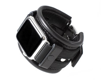 Black Leather Apple Watch Band, 38mm 40mm 42mm 44mm 45mm, ULTRA 49mm, Apple Watch Strap, iWatch Band, Leather Apple Watch Bracelet, A33