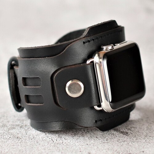 Personalized Black Leather Wide Strap for Apple Watch Wide Etsy
